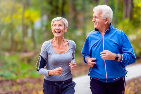 an older couple going for a run